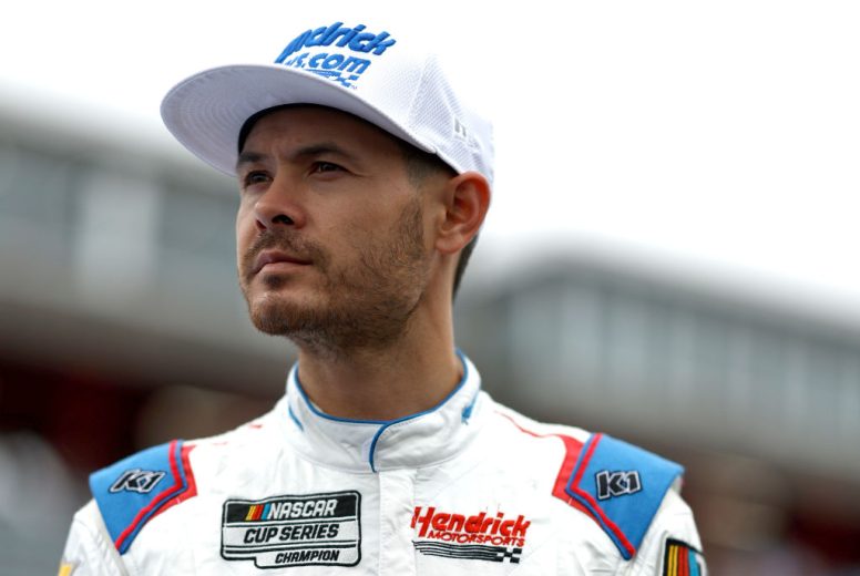 Kyle Larson looks on