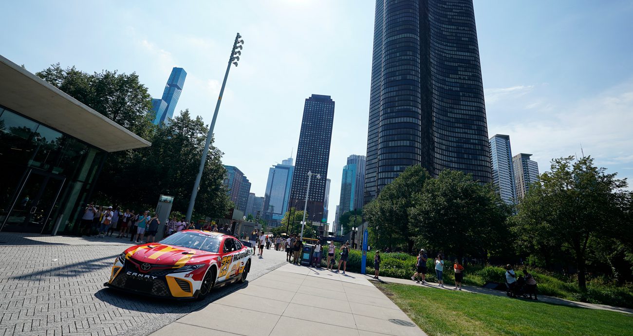 A general view of Bubba Wallace's No. 23 Toyota in the streets of Chicago.