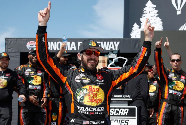 Martin Truex Jr. celebrates win.