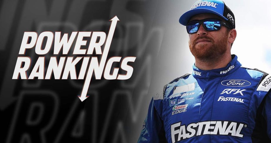 Chris Buescher is flanked by the NASCAR.com Power Rankings graphic