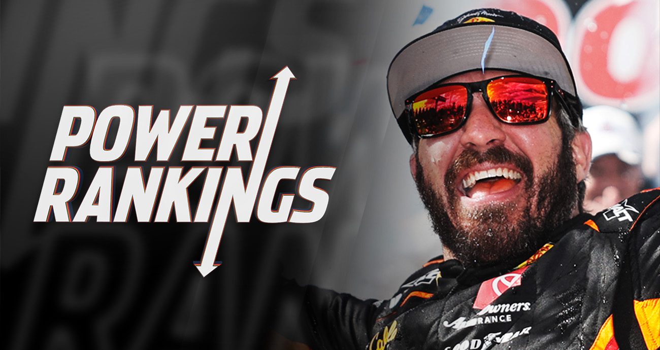 Power Rankings graphic featuring celebratory Martin Truex Jr.