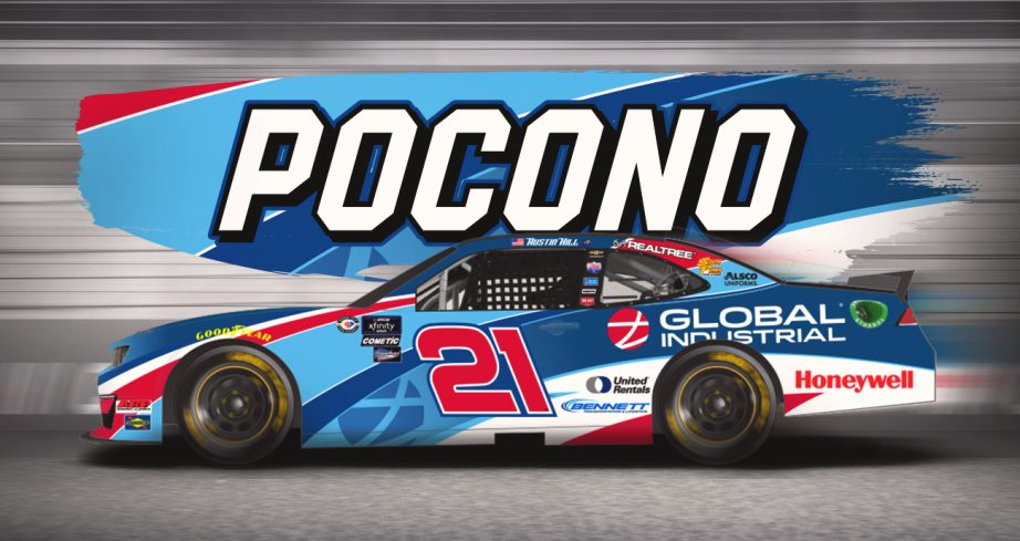 Austin Hill's No. 21 Chevrolet dons the title slide for the Pocono Paint Scheme Preview
