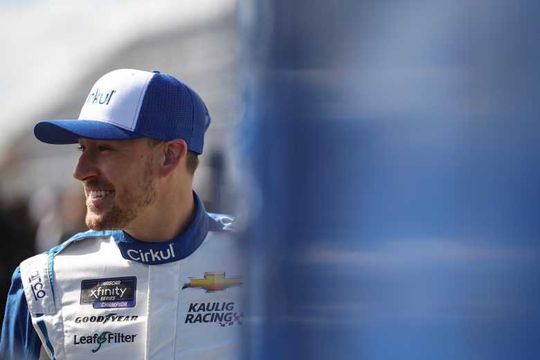Daniel Hemric looks off, smiling
