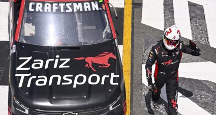 Kyle Busch celebrates Truck Series win at Pocono Raceway.