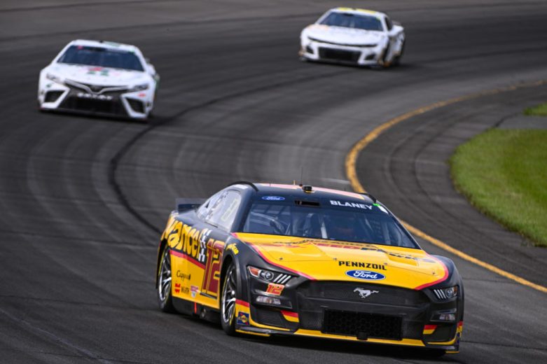 Ryan Blaney races at Pocono Raceway.