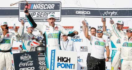 Denny Hamlin brushes by Larson, scores 50th Cup Series win at Pocono