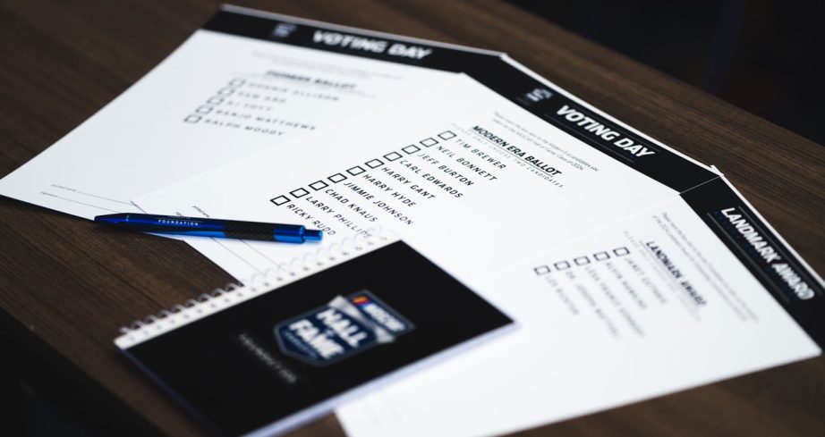 A detailed view of the ballots for the NASCAR Hall of Fame Class of 2024