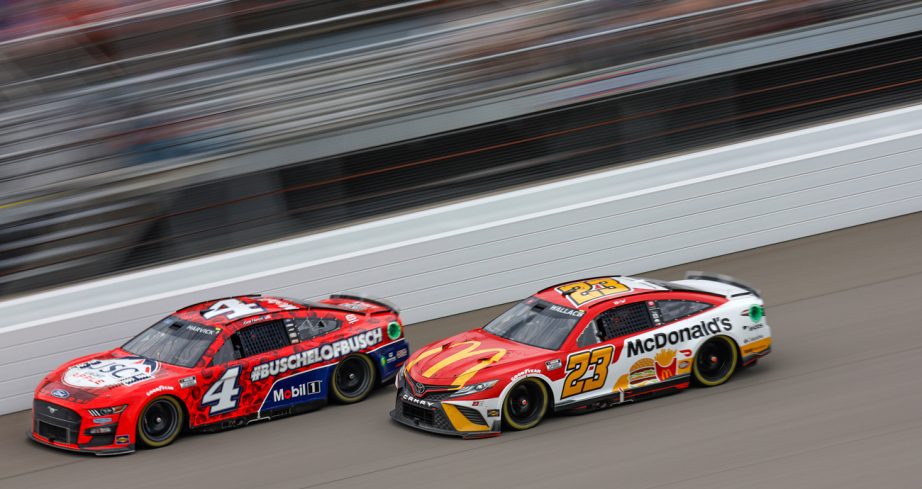 Kevin Harvick and Bubba Wallace race at Michigan International Speedway.