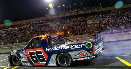 Ty Majeski pulls away after a pit stop at Lucas Oil Indianapolis Raceway Park