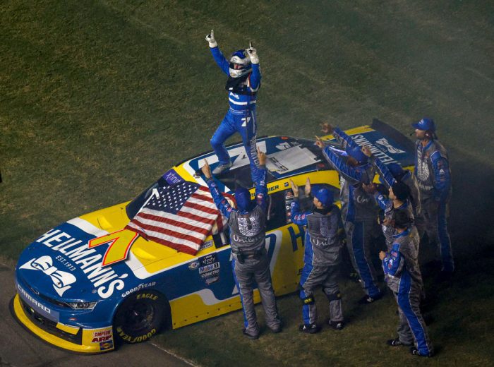 Justin Allgaier celebrates
