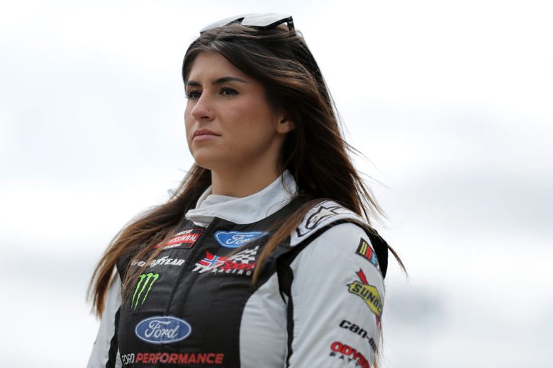 Hailie Deegan looks on at Milwaukee.