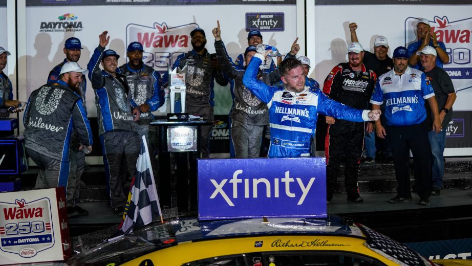 Justin Allgaier celebrates in Victory Lane