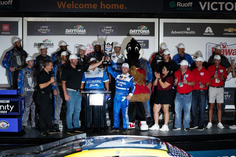 Justin Allgaier celebrates in Victory Lane