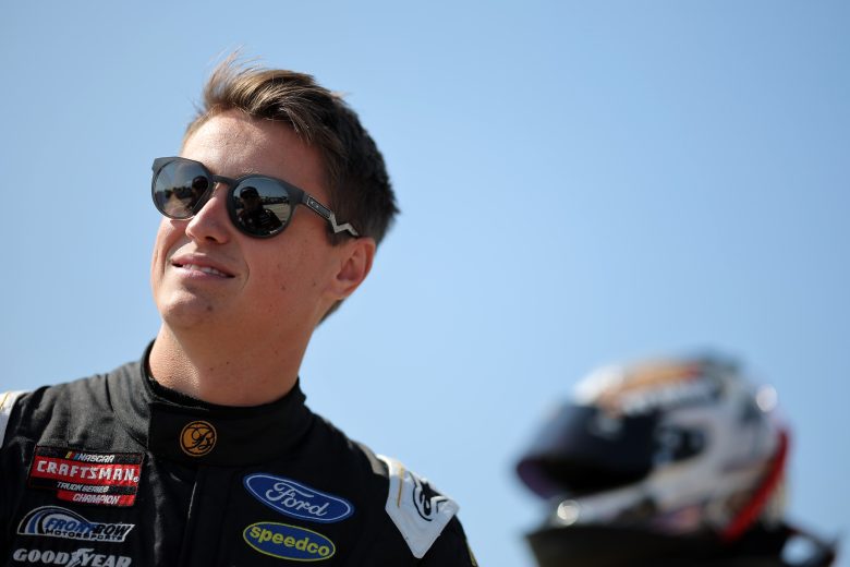 Zane Smith smiles on pit road