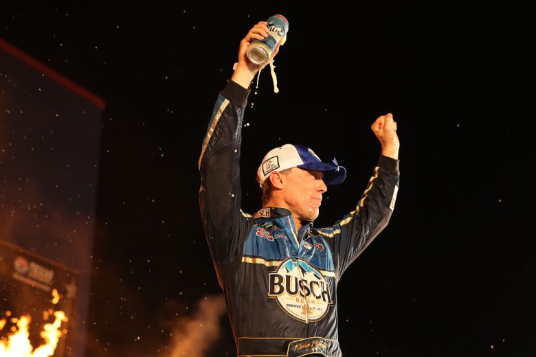 Kevin Harvick celebrates.
