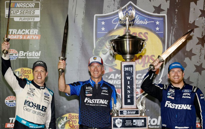 Keselowski celebrates with Graves, Buescher