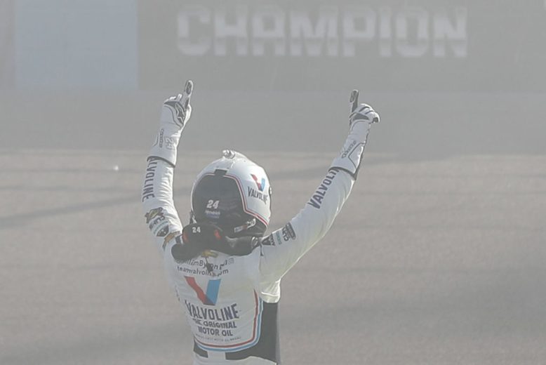 William Byron celebrates following his NASCAR Cup Series win at Phoenix Raceway.