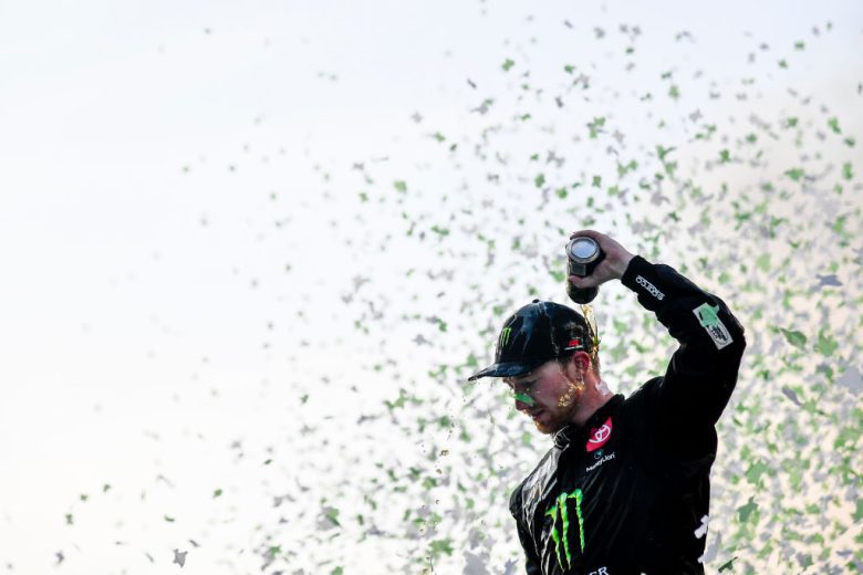 Tyler Reddick celebrates.
