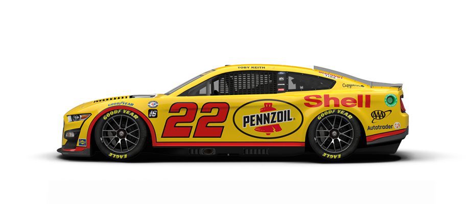 A general rendition of Joey Logano's No. 22 Ford.