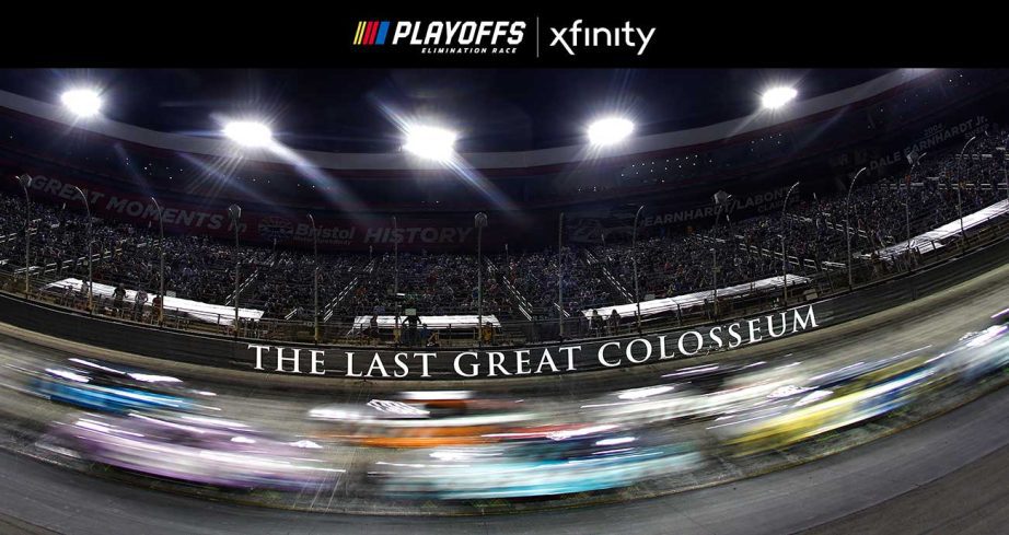 The pack zips through the turns at Bristol Motor Speedway