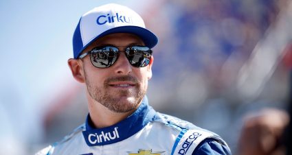 Daniel Hemric looks ahead while wearing sunglasses