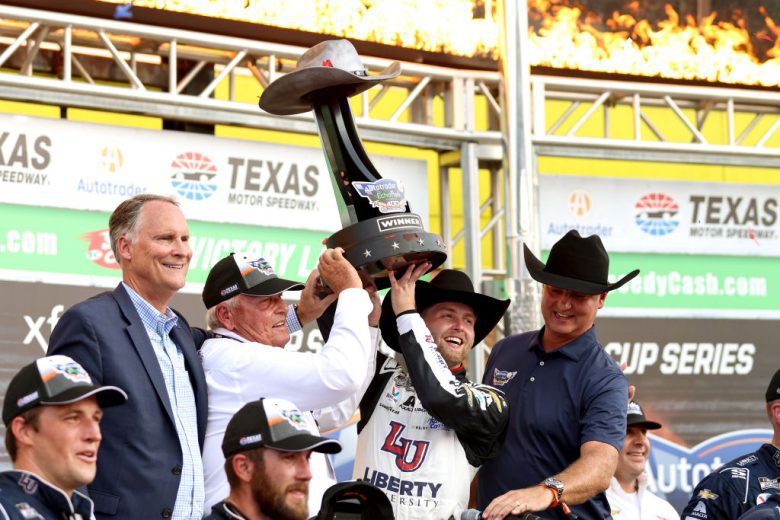 William Byron celebrates win at Texas Motor Speedway.