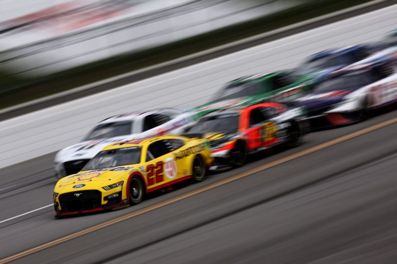 Joey Logano leads the pack at Talladega.