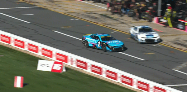 Ross Chastain narrowly avoids Austin Dillon's car on pit road (Steve Luvender gif)