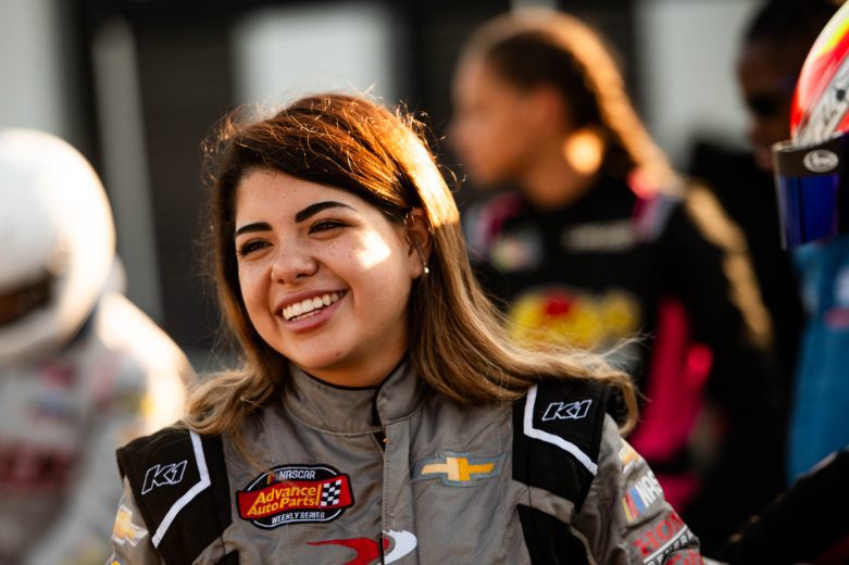 Regina Sirvent smiles as she gets ready for practice at Trackhouse Motorplex