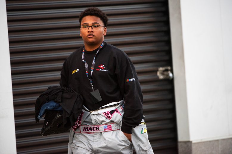 Jalen Mack getting prepared to participate in the Drive for Diversity Combine at Trackhouse Motorplex