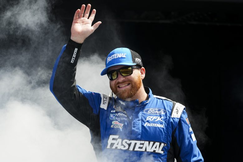 Chris Buescher waves to crowd