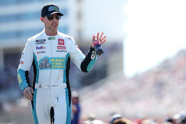 Denny Hamlin walking the stage at driver intros