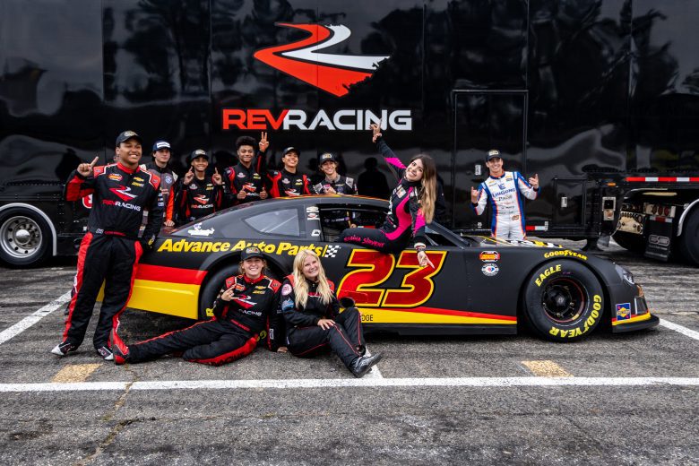 The drivers pose in front of the 23 car during the Advance Auto Parts Drive for Diversity Combine at Florence Motor Speedway