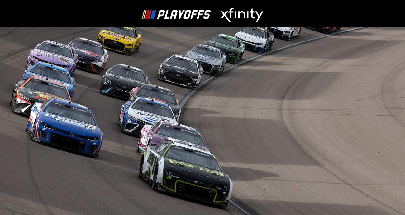 William Byron's No. 24 Chevy leads the pack during Cup Series action at Las Vegas Motor Speedway