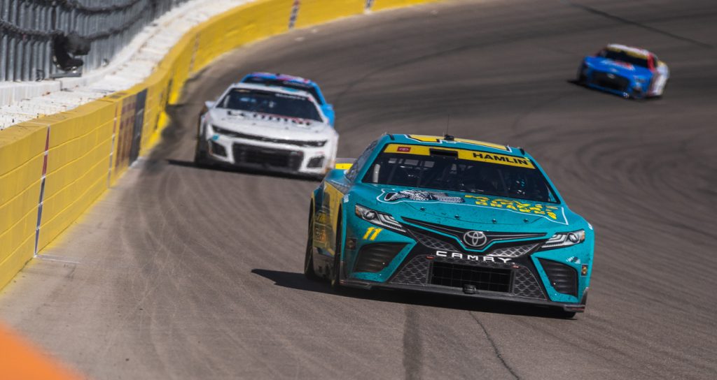 Denny Hamlin drives at Las Vegas in the NASCAR Cup Series race