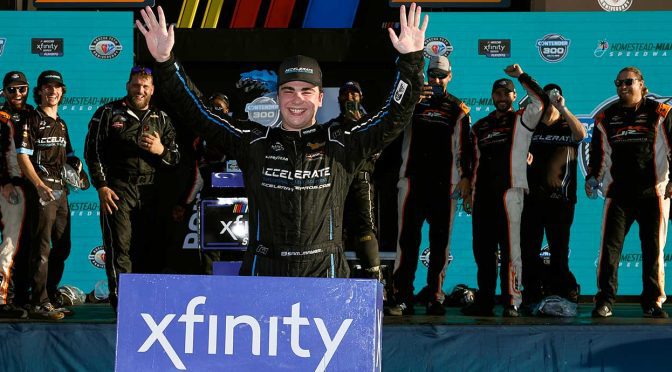 Featured Image for Sam Mayer holds off Herbst, seals Xfinity Series title shot with Homestead victory