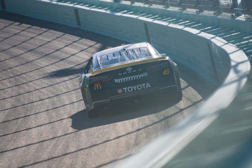 Tyler Reddick runs near the wall during NASCAR Cup Series practice at Homestead-Miami Speedway
