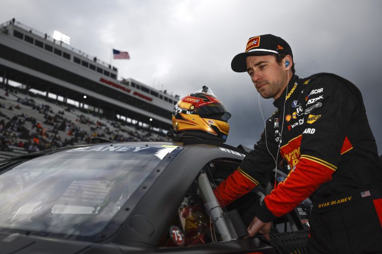 Ryan Blaney, driver of the No. 12 Advance Auto Parts Ford, prepares to qualify for the NASCAR Cup Series Blue-Emu Maximum Pain Relief 400 at Martinsville Speedway.