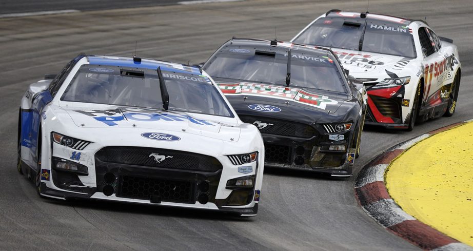 NASCAR cars race in Martinsville