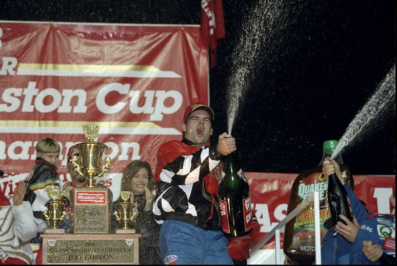 Jeff Gordon celebrates his championship win.