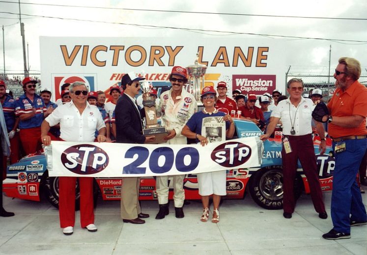 Richard Petty celebrates in Victory Lane at Daytona International Speedway.