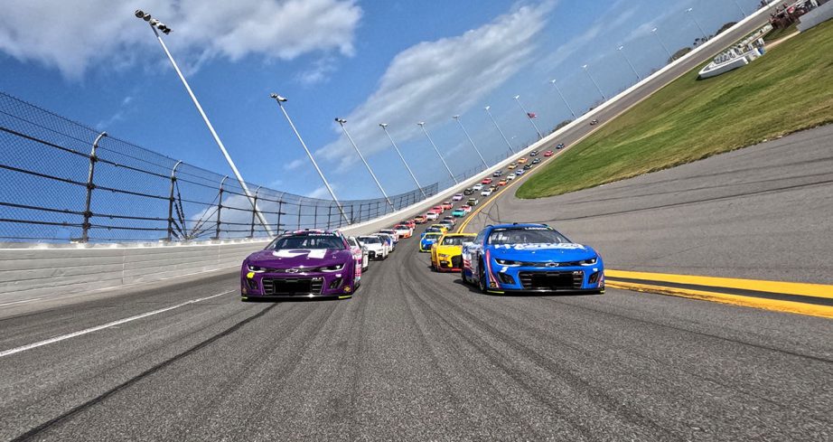 NASCAR cars ready for the start of the Daytona 500.