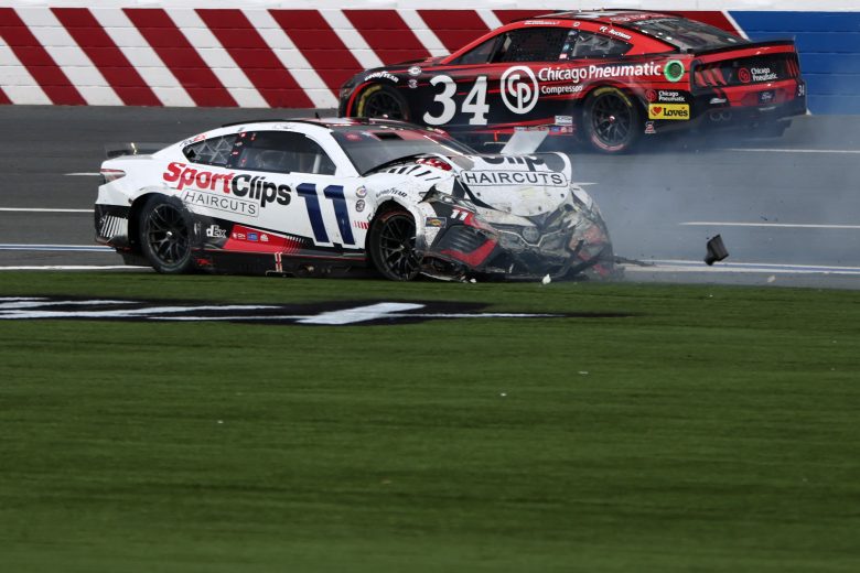 Denny Hamlin wrecks in charlotte.