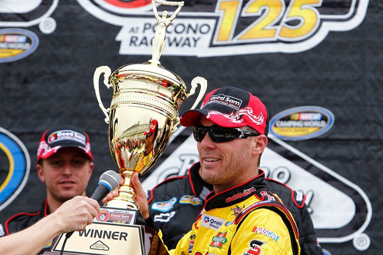 Kevin Harvick celebrates in Victory Lane at Pocono.