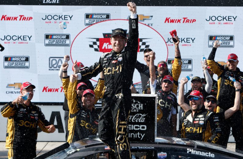 Tyler Reddick celebrates in Victory Lane at Road America.