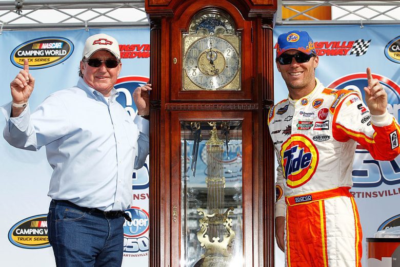 Kevin Harvick celebrates in Victory Lane at Martinsville.