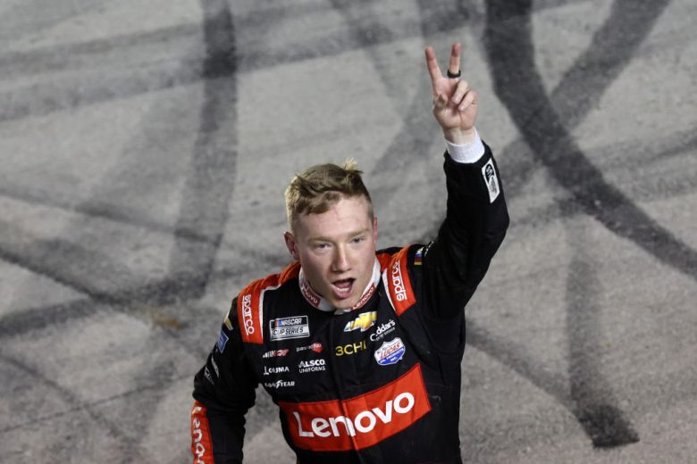 Tyler Reddick celebrates after winning at Texas.