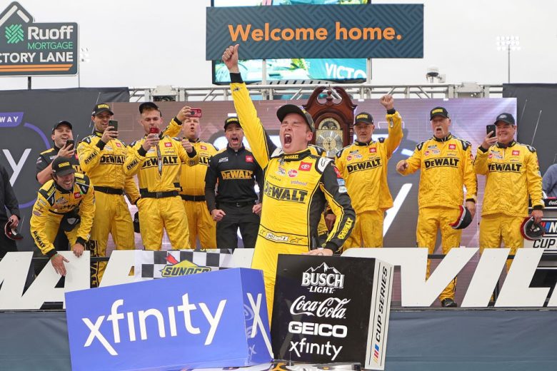 Christopher Bell celebrates in Victory Lane at Martinsville.