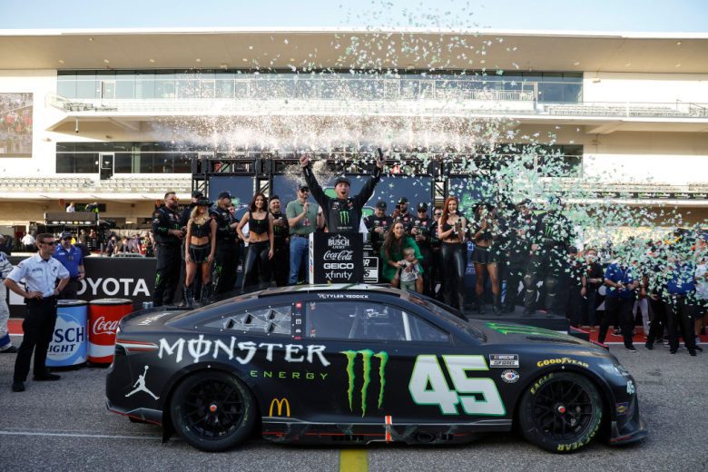Tyler Reddick celebrates after winning at COTA.