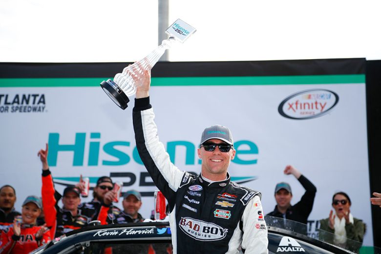 Kevin Harvick celebrates in Victory Lane at Atlanta.